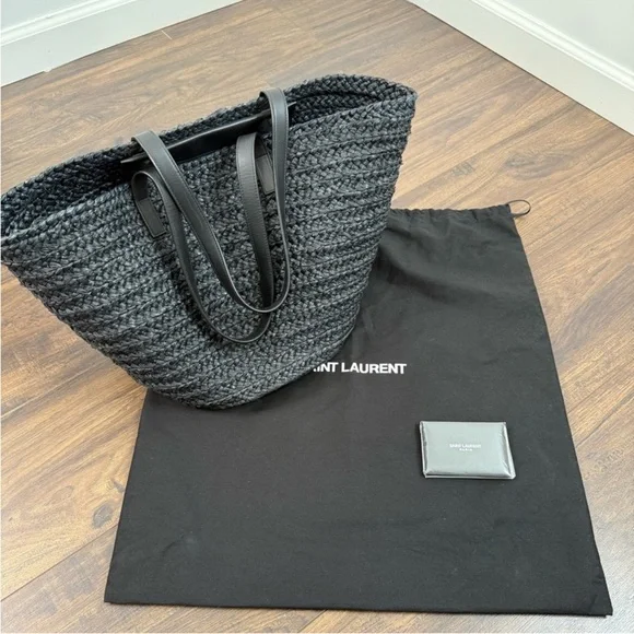 Saint Laurent Panier Medium Shopping Tote Bag in Black Raffia - Picture 2 of 10